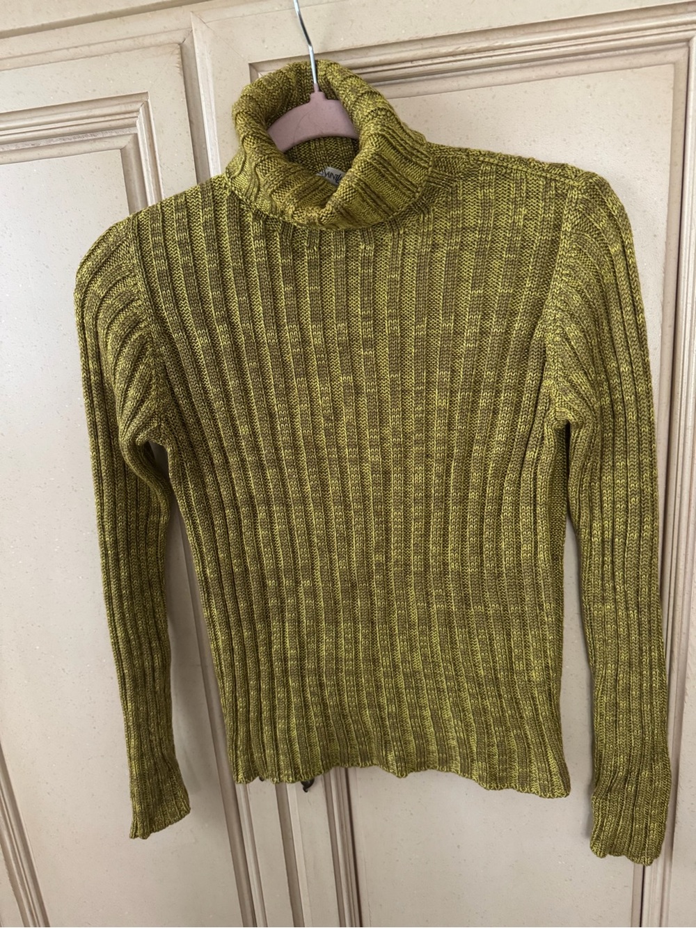 Yves Saint Laurent Olive Ribbed Turtleneck Sweater